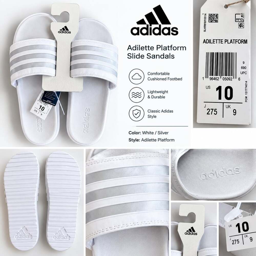 Adidas Adilette Platform Slide Sandals Size 10 White